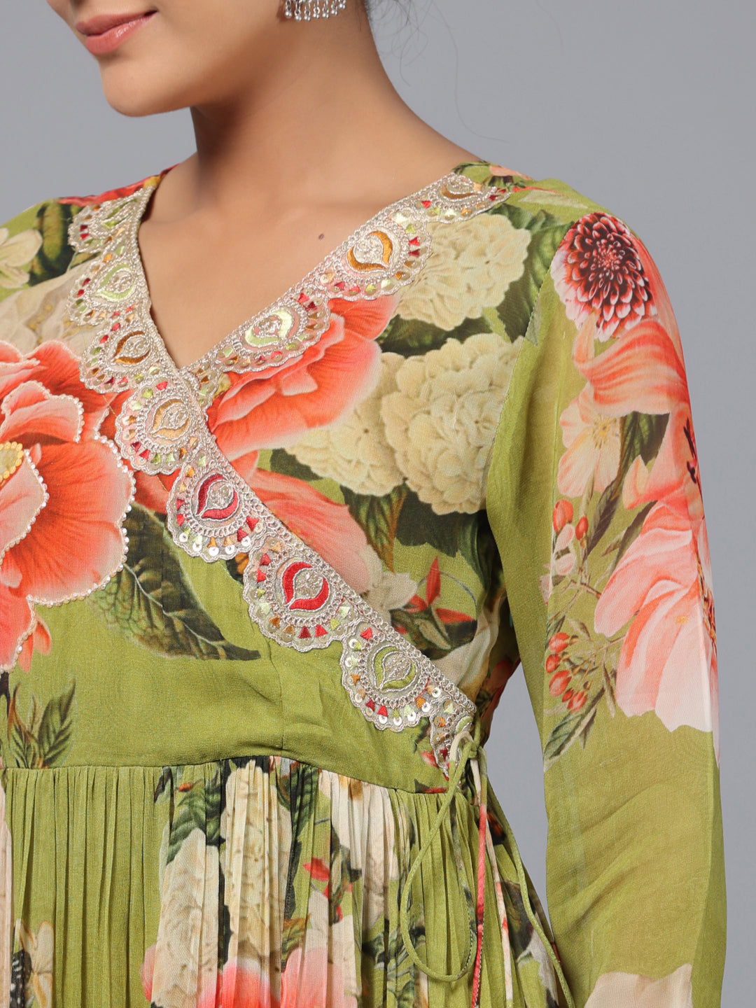 Juniper Women Green Georgette Printed Maxi Dress | Grocsy