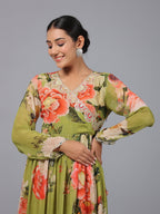Juniper Women Green Georgette Printed Maxi Dress | Grocsy