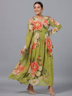 Juniper Women Green Georgette Printed Maxi Dress | Grocsy