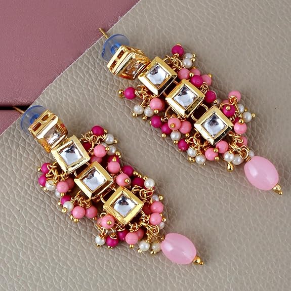 Tehzeeb Creations Back Meenakari Gold-Polished Square Shape Tika Earring Jewellery Set Uncut Kundan Big Faux Kundan Dibbi Kundan Choker Necklace Set | Grocsy