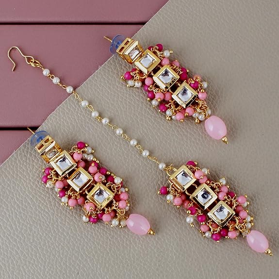 Tehzeeb Creations Back Meenakari Gold-Polished Square Shape Tika Earring Jewellery Set Uncut Kundan Big Faux Kundan Dibbi Kundan Choker Necklace Set | Grocsy
