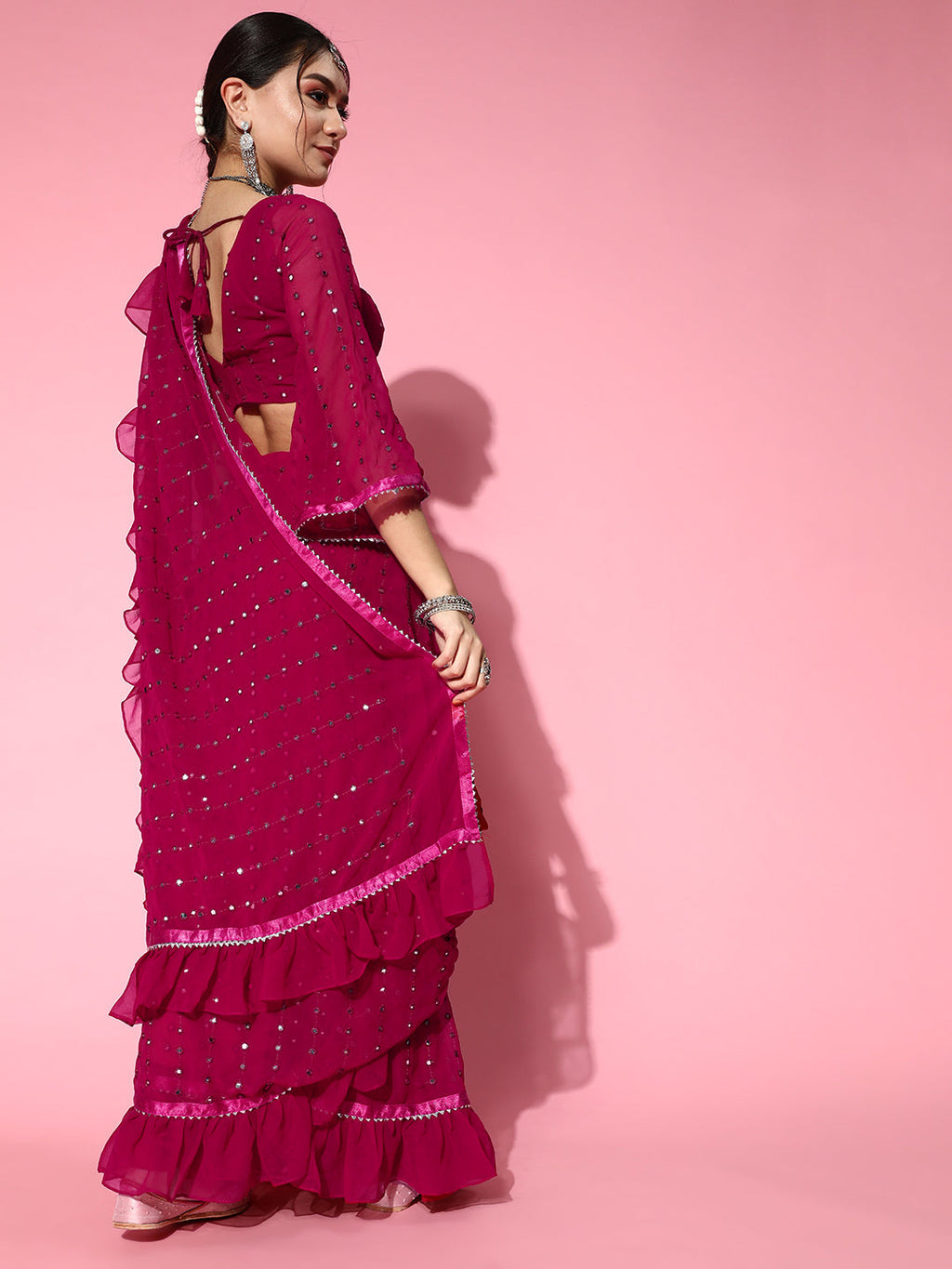 Tikhi Imli Embellished Poly-Georgette Saree with Solid border | Grocsy