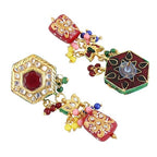 Tehzeeb Creations Back Meenakari Gold-Polished MultiColor Tika Earring Jewellery Set Uncut Kundan Choker Necklace Set | Grocsy