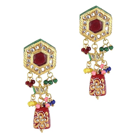 Tehzeeb Creations Back Meenakari Gold-Polished MultiColor Tika Earring Jewellery Set Uncut Kundan Choker Necklace Set | Grocsy