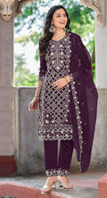 Anaita Purple Chiffon Suit With Embroidered Sequence Work | Grocsy