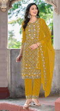 Anaita Yellow Chiffon Suit With Embroidered Sequence Work | Grocsy