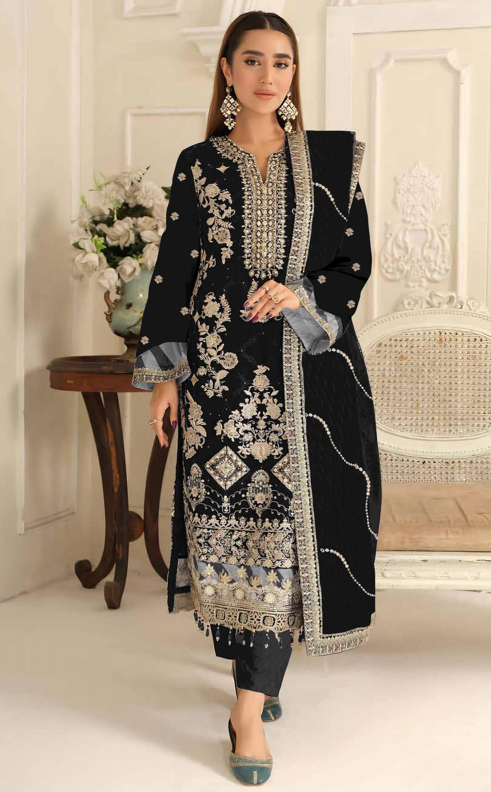 Anaita Black Rangoli Silk Suit with Embroidery & Sequence Work | Grocsy