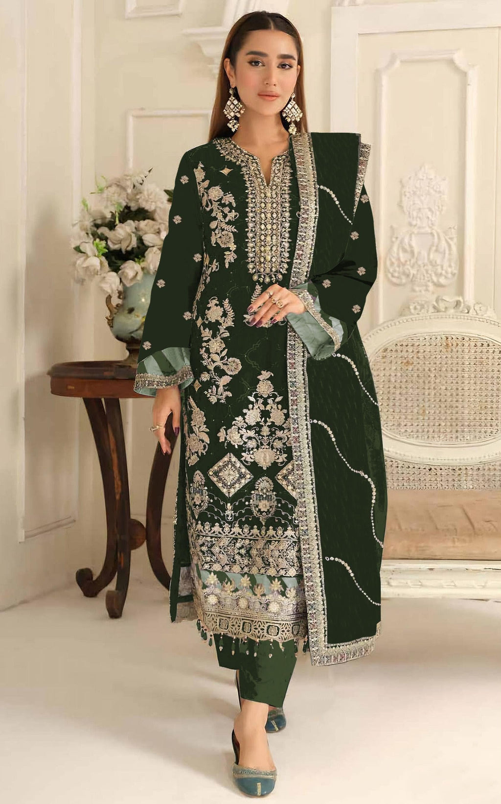 Anaita D Green Rangoli Silk Suit with Embroidery & Sequence Work | Grocsy