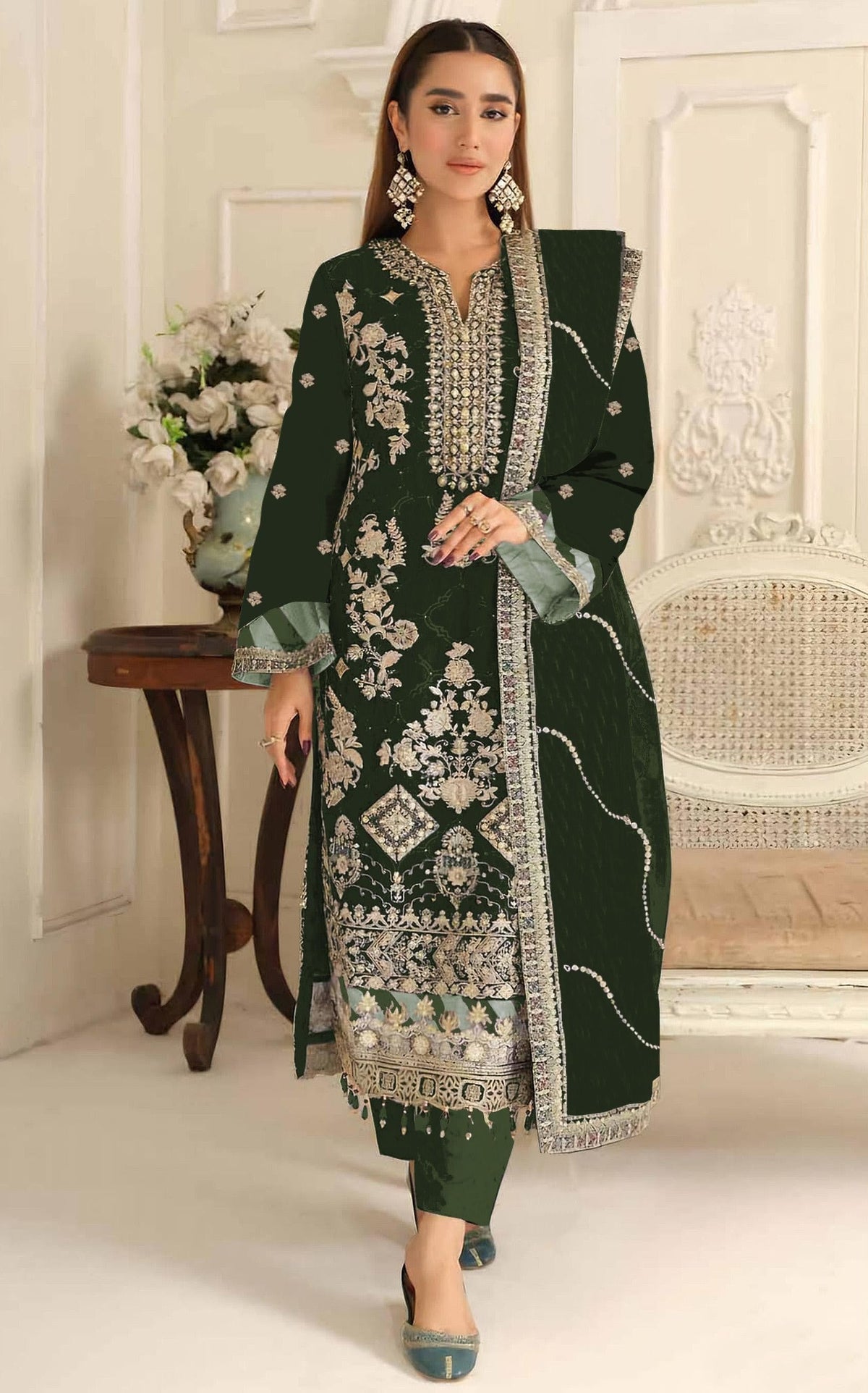 Anaita D Green Rangoli Silk Suit with Embroidery & Sequence Work | Grocsy
