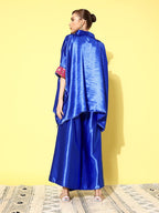 InWeave Women's Blue Pink Brocade Satin Boho Kurta Palazzo Set | Grocsy