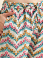 Sangria Beige & Blue Floral Printed Pure Cotton Kurta & Trouser With Dupatta | Grocsy