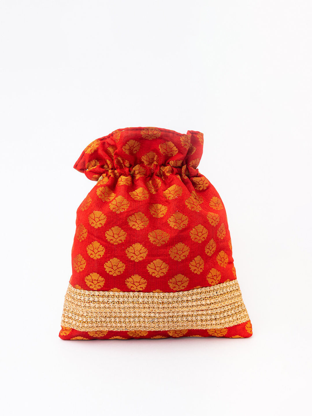 NR By Nidhi Rathi Red & Gold-Toned Embroidered Potli Clutch | Grocsy