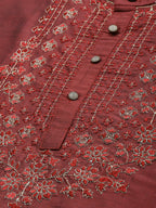 House of Pataudi Men Maroon Floral Yoke Design Jashn Kurta | Grocsy