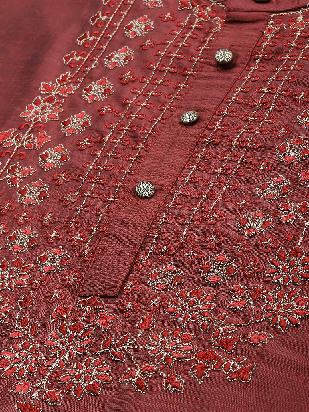 House of Pataudi Men Maroon Floral Yoke Design Jashn Kurta | Grocsy