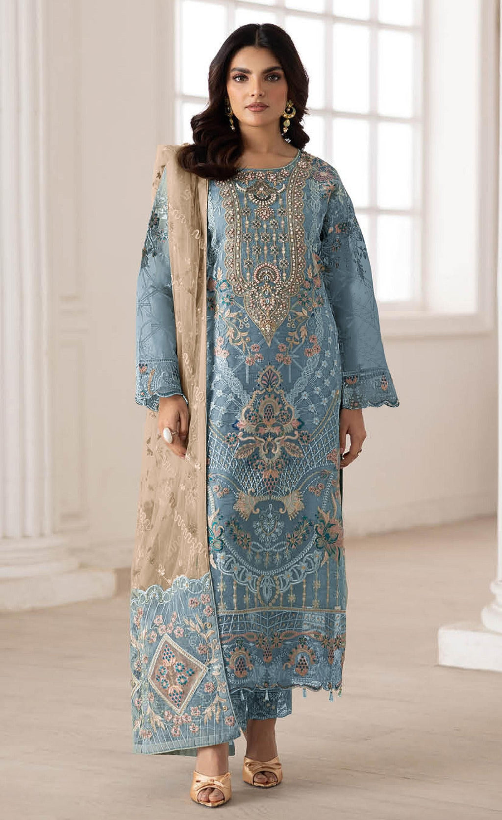 Anaita Blue Silk Suit With Embroidery & Sequence Work | Grocsy