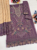 Anaita Purple Silk Suit With Embroidery & Sequence Work | Grocsy