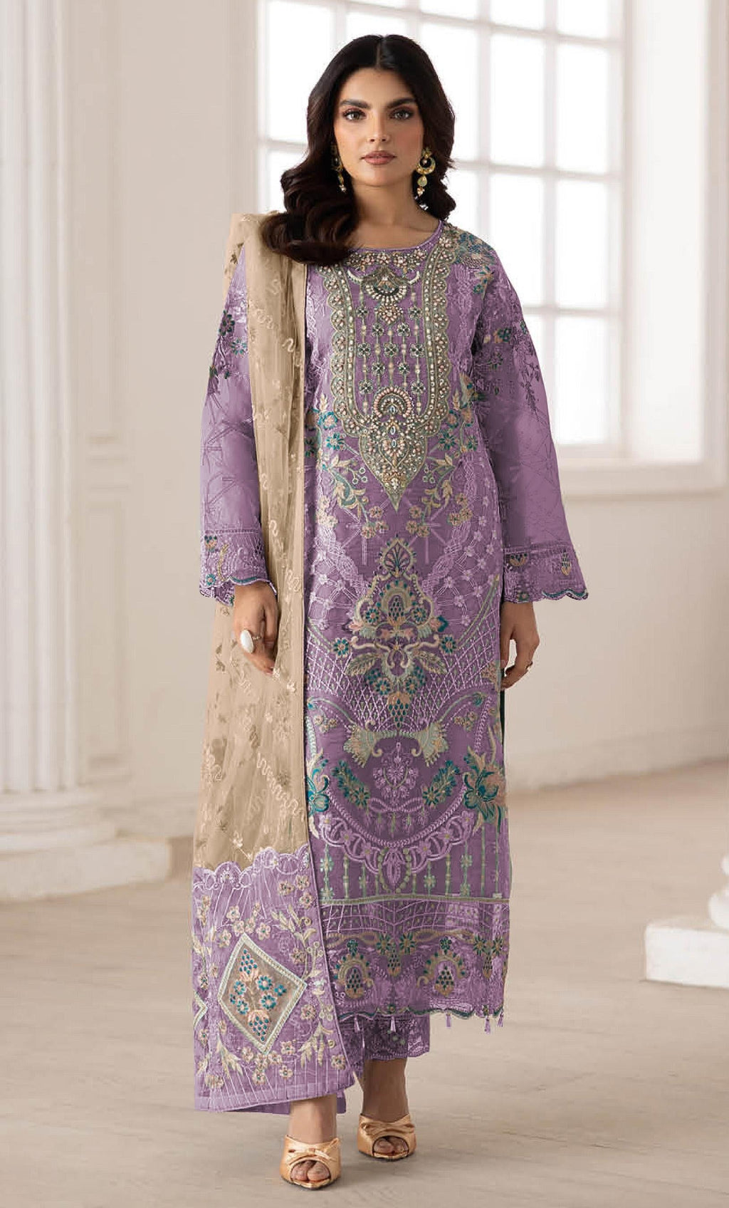 Anaita Purple Silk Suit With Embroidery & Sequence Work | Grocsy