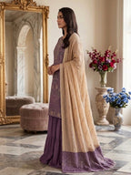 Anaita Purple Silk Suit with Embroidery & Khatli Work | Grocsy