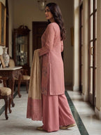 Anaita Peach Silk Suit with Embroidery & Khatli Work | Grocsy