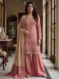 Anaita Peach Silk Suit with Embroidery & Khatli Work | Grocsy