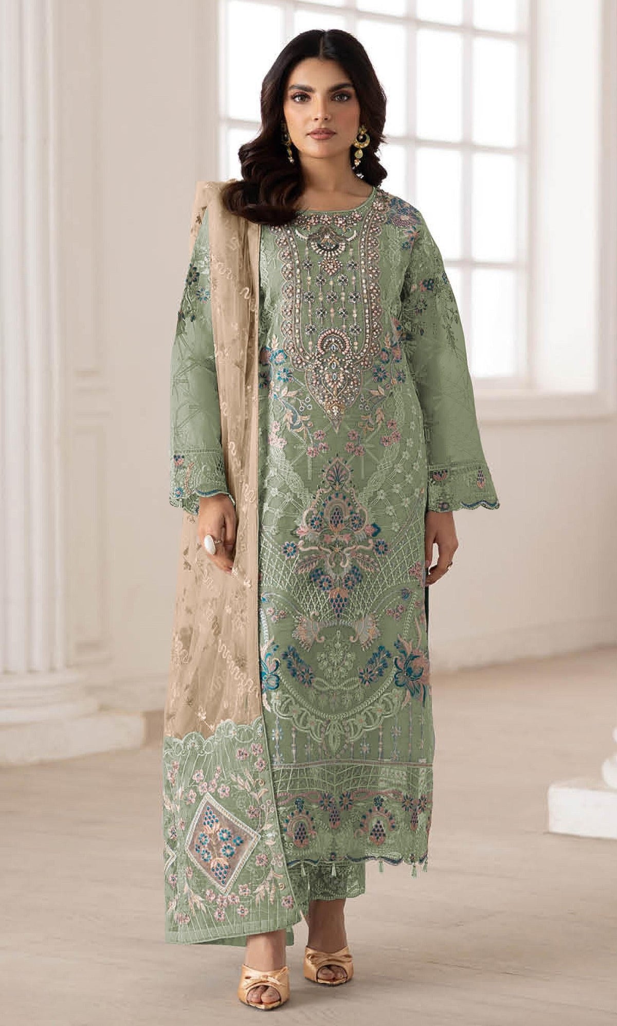 Anaita Green Silk Suit With Embroidery & Sequence Work | Grocsy