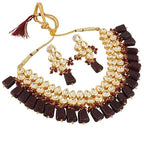 Tehzeeb Creations Back Meenakari Gold-Polished Tika Earring Combo Uncut Big Faux Kundan Choker Necklace set | Grocsy