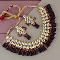 Tehzeeb Creations Back Meenakari Gold-Polished Tika Earring Combo Uncut Big Faux Kundan Choker Necklace set | Grocsy