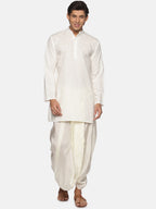 Sethukrishna Men Cream-Coloured Striped Pure Cotton Kurta with Dhoti Pants | Grocsy