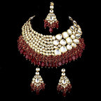 Tehzeeb Creations Meenakari Gold-Polished Maroon color Uncut dibbi Kundan Combo Necklace Set | Grocsy