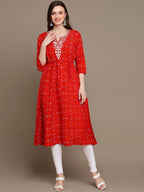 HERE&NOW Embroidered & Bandhani Printed Thread Work Anarkali Kurta | Grocsy
