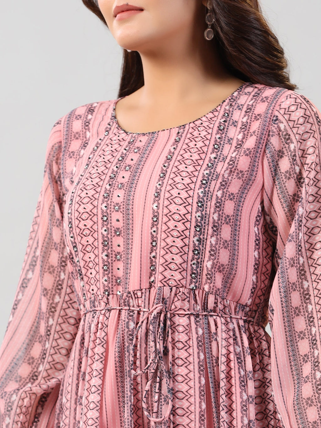 Juniper Women Peach Georgette Printed Short Tiered Dress | Grocsy