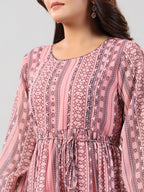 Juniper Women Peach Georgette Printed Short Tiered Dress | Grocsy