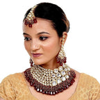 Tehzeeb Creations Meenakari Gold-Polished Maroon color Uncut dibbi Kundan Combo Necklace Set | Grocsy