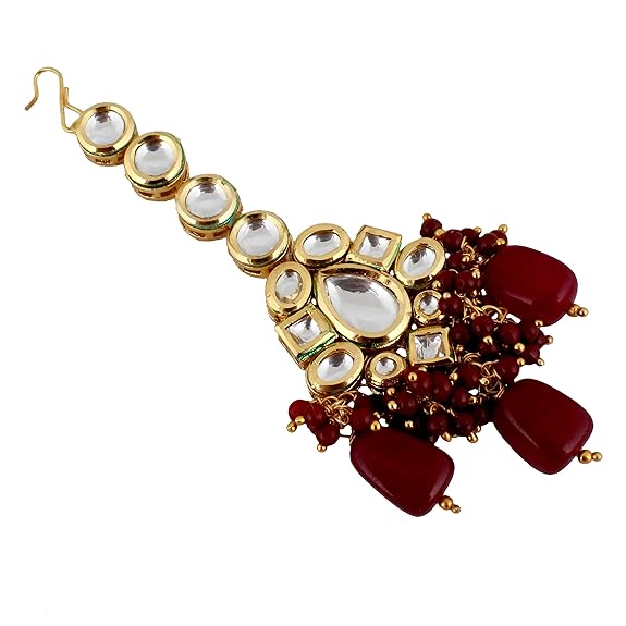 Tehzeeb Creations Meenakari Gold-Polished Maroon color Uncut dibbi Kundan Combo Necklace Set | Grocsy