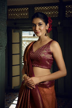 Vardha Peach Yellow Golden Zari Kanjeevaram Silk Saree | Grocsy