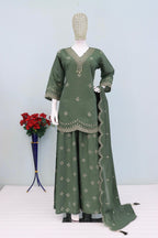Anaita Green Roman Silk Stitched Plazzo Suit with Embroidery & Sequence Work | Grocsy