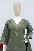 Anaita Green Roman Silk Stitched Plazzo Suit with Embroidery & Sequence Work | Grocsy