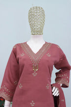 Anaita Purple Roman Silk Stitched Plazzo Suit with Embroidery & Sequence Work | Grocsy