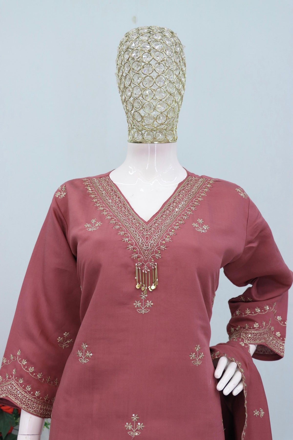 Anaita Purple Roman Silk Stitched Plazzo Suit with Embroidery & Sequence Work | Grocsy