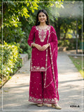 Anaita Red Chinon Stitched Plazzo Suit with Embroidered & Bearts Work | Grocsy