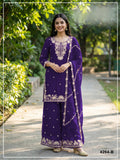 Anaita Violet Chinon Stitched Plazzo Suit with Embroidered & Bearts Work | Grocsy