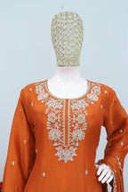 Anaita Orange Chinon Stitched Plazzo Suit with Embroidered & Bearts Work | Grocsy