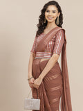 Saree Mall Brown Striped Mirror Work Saree | Grocsy