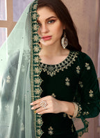 Monjolika Fashion Stunning Dark Green Color Velvet Embroidery Patiala Suit | Grocsy