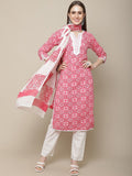 Sangria Women Ethnic Motifs Printed Pure Cotton Kurta with Trousers & With Dupatta | Grocsy