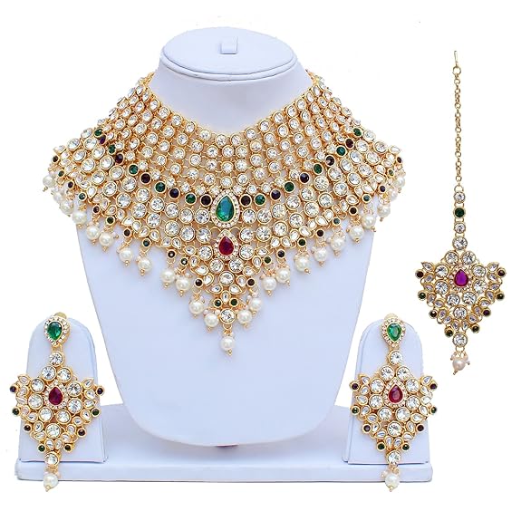 Tehzeeb Creations Semi Bridal Dulhan Dulhan Wedding & Engagement Necklace Set with Mang Tikka for Girls & Women | Grocsy