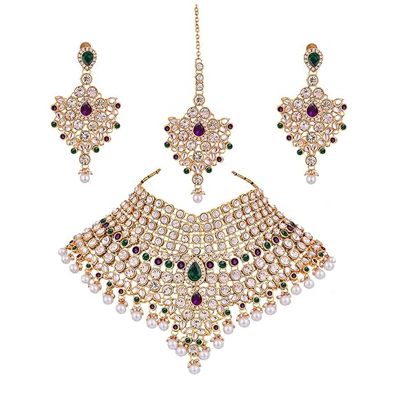Tehzeeb Creations Semi Bridal Dulhan Dulhan Wedding & Engagement Necklace Set with Mang Tikka for Girls & Women | Grocsy