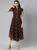 Souchii Women Brown & Red Floral Printed Block Print Kurta | Grocsy