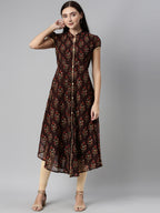 Souchii Women Brown & Red Floral Printed Block Print Kurta | Grocsy