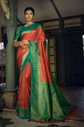 Vardha Crimson Red Golden Zari Kanjeevaram Silk Saree | Grocsy